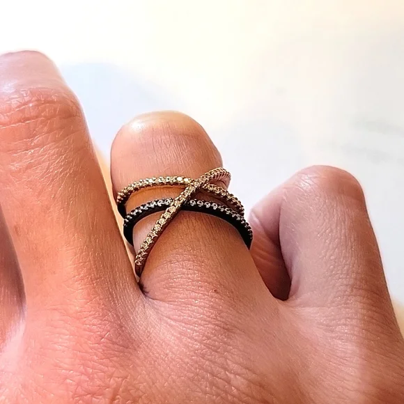 CZ pave tri-tone X ring - Picture 4 of 5